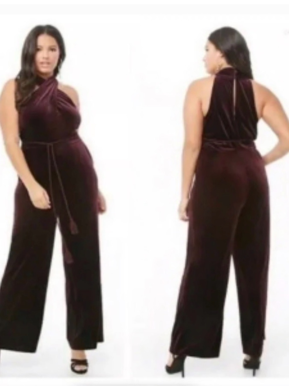 Velvet Halter Jumpsuit - Black